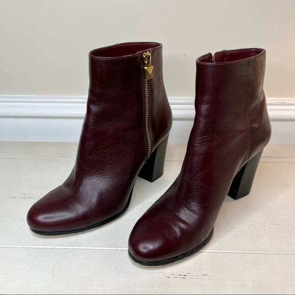 Michael Kors Margaret Burgandy Leather Ankle Bootie Size 9 - Picture 5 of 6